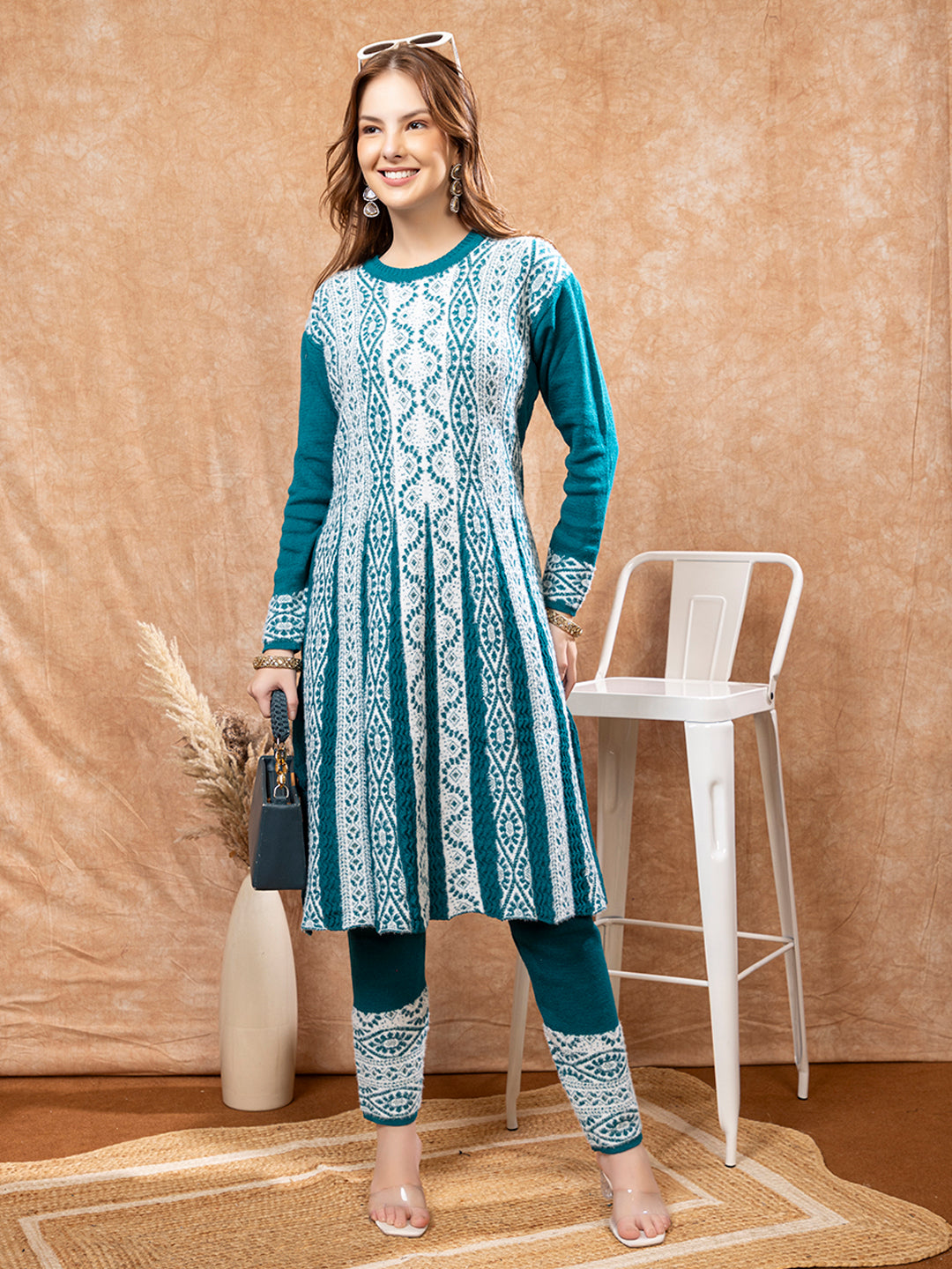 TYSORT Winter Woolen Anarkali Kurta Plazo Set for Womens| Warm Casual Ethnic Wear