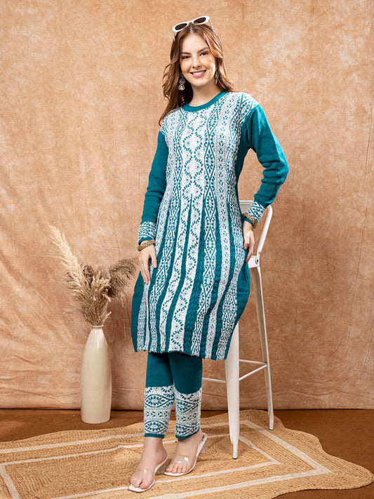 TYSORT Winter Woolen Anarkali Kurta Plazo Set for Womens| Warm Casual Ethnic Wear