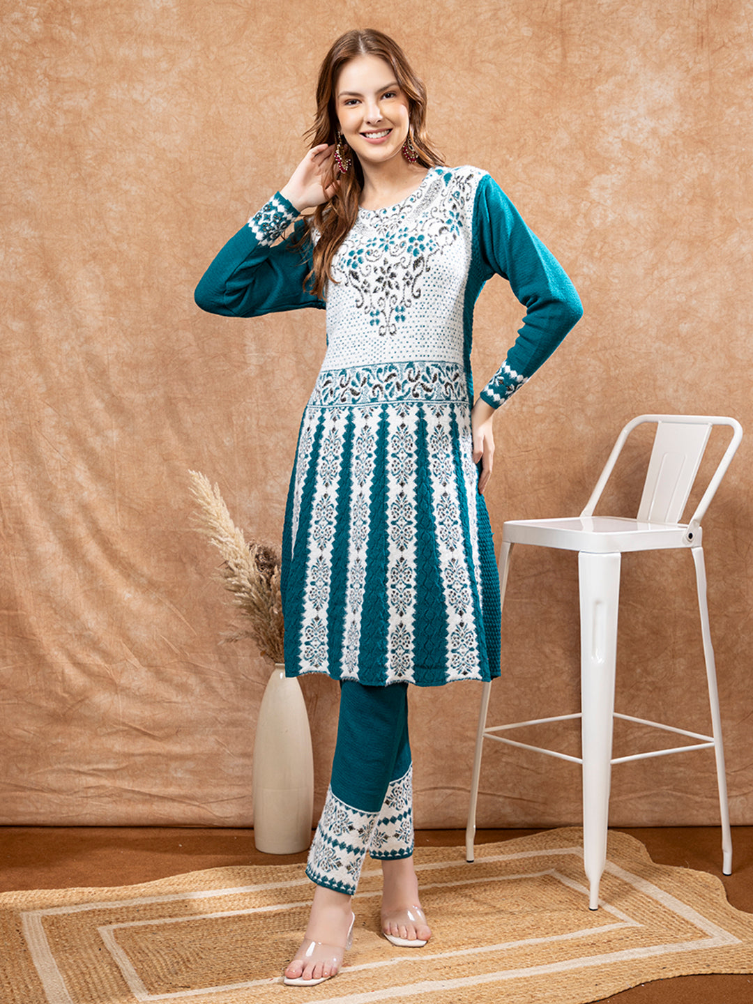 TYSORT Winter Woolen Anarkali Kurta Plazo Set for Womens| Warm Casual Ethnic Wear
