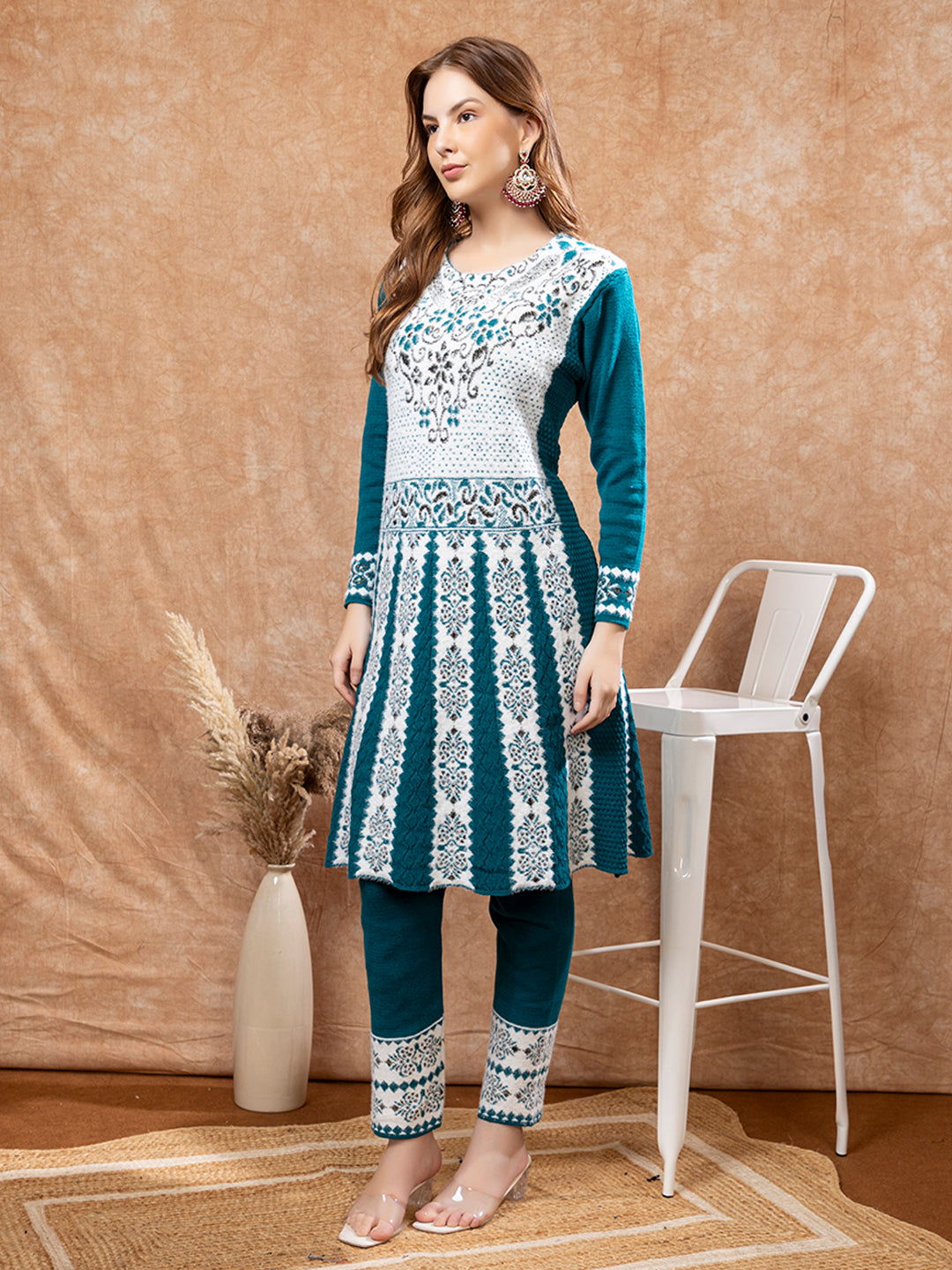 TYSORT Winter Woolen Anarkali Kurta Plazo Set for Womens| Warm Casual Ethnic Wear