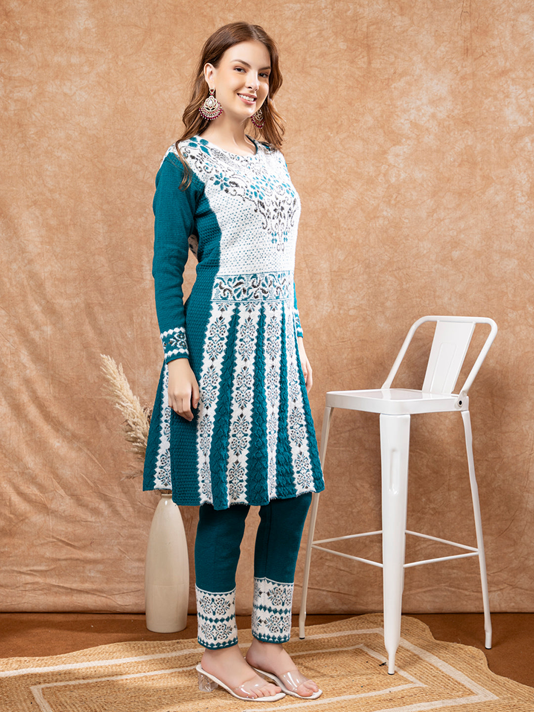 TYSORT Winter Woolen Anarkali Kurta Plazo Set for Womens| Warm Casual Ethnic Wear