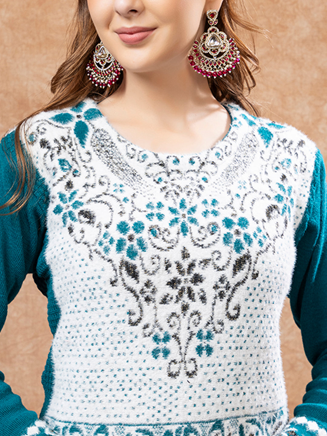 TYSORT Winter Woolen Anarkali Kurta Plazo Set for Womens| Warm Casual Ethnic Wear