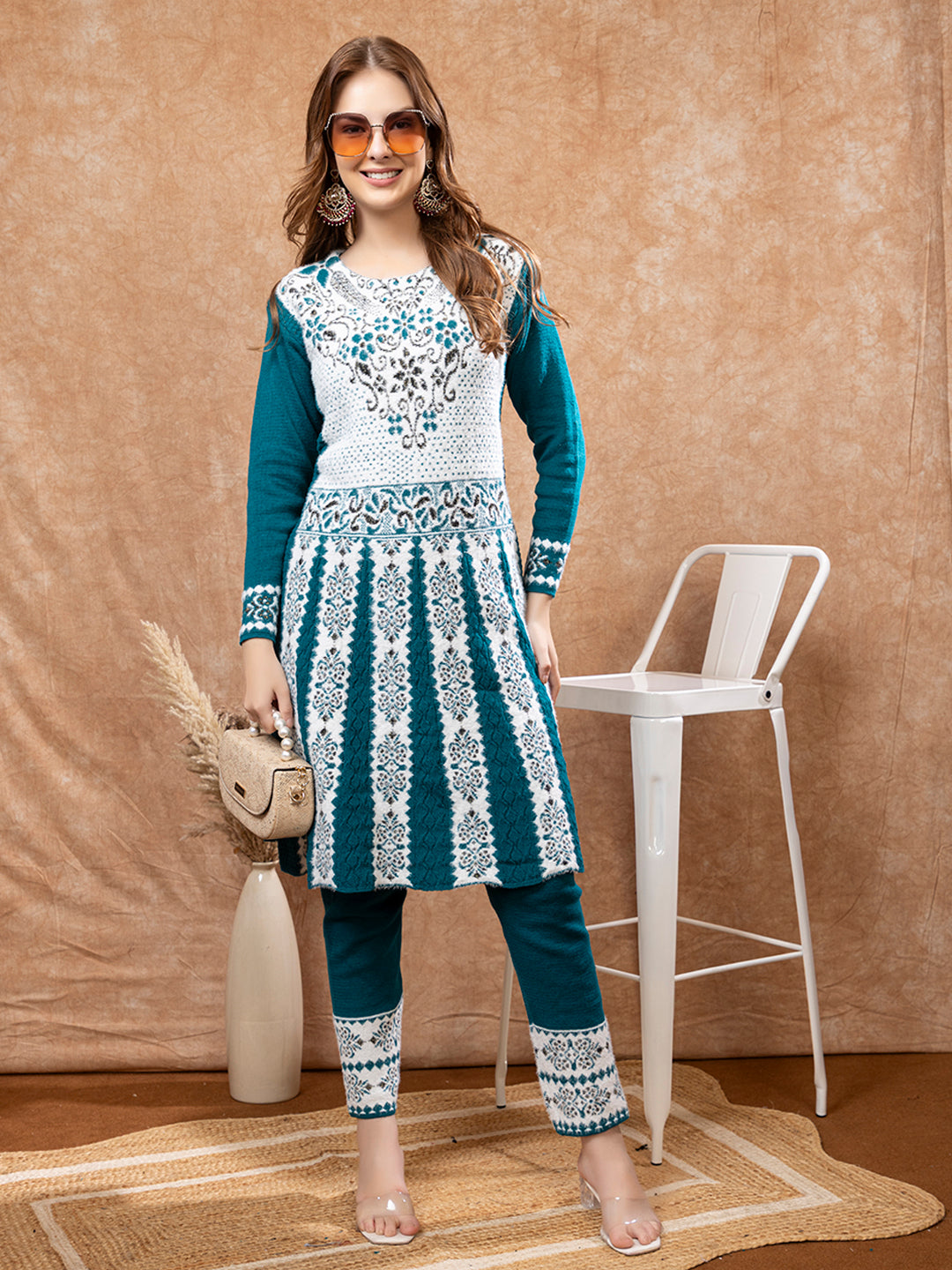 TYSORT Winter Woolen Anarkali Kurta Plazo Set for Womens| Warm Casual Ethnic Wear