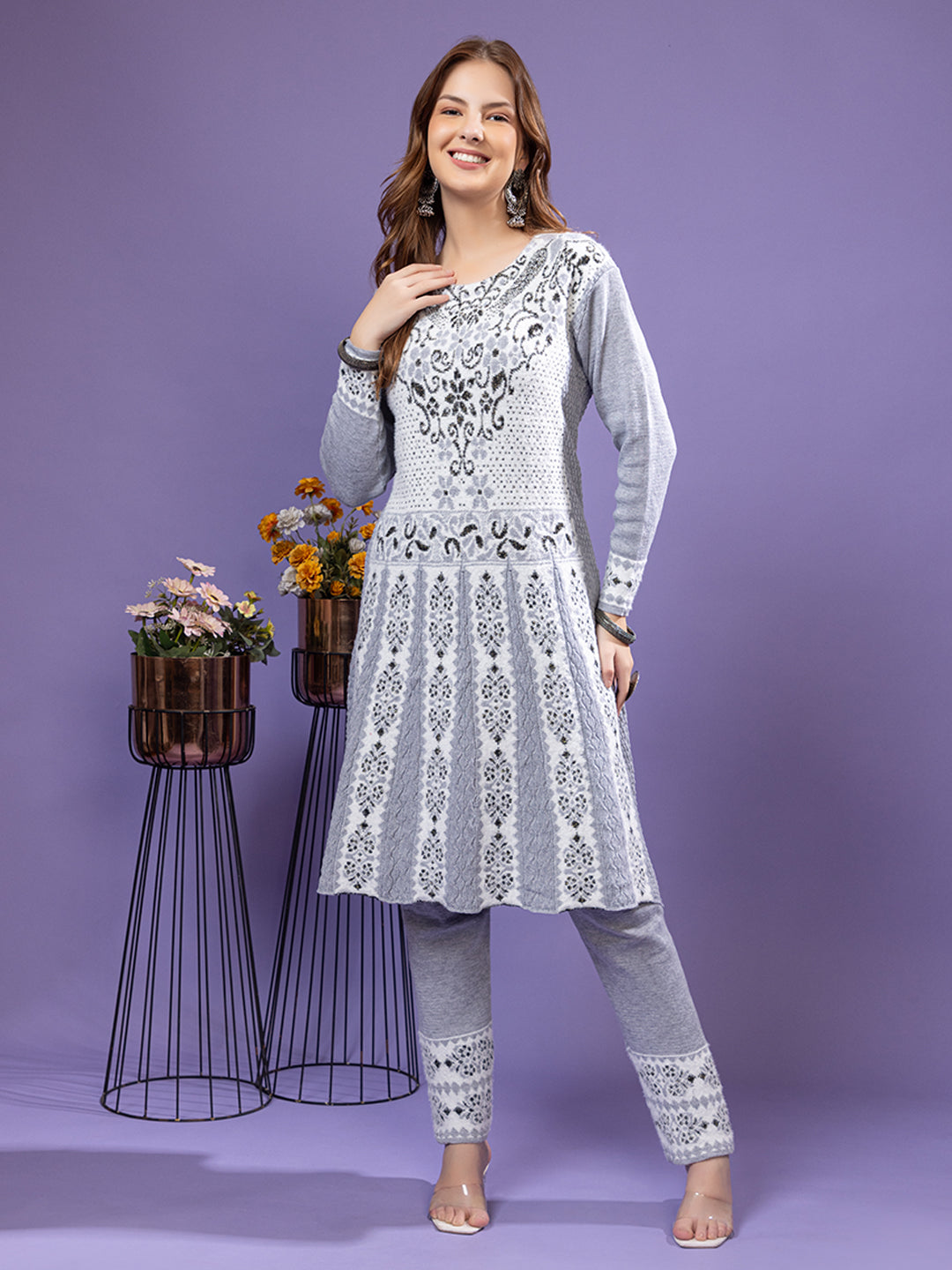 TYSORT Winter Woolen Anarkali Kurta Plazo Set for Womens| Warm Casual Ethnic Wear