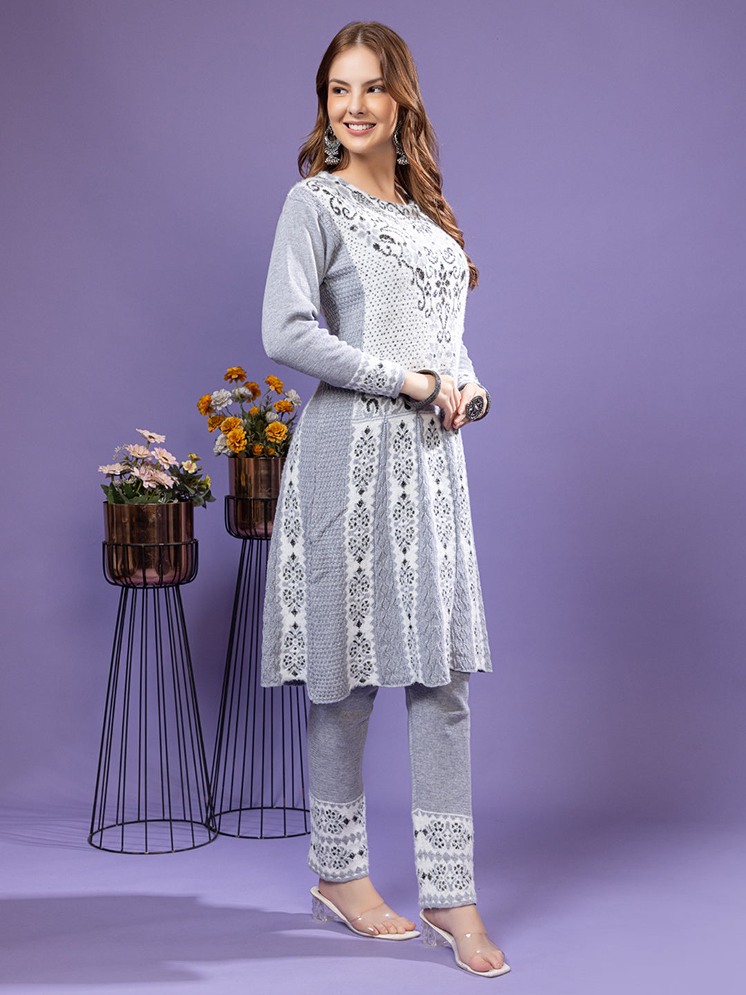 TYSORT Winter Woolen Anarkali Kurta Plazo Set for Womens| Warm Casual Ethnic Wear