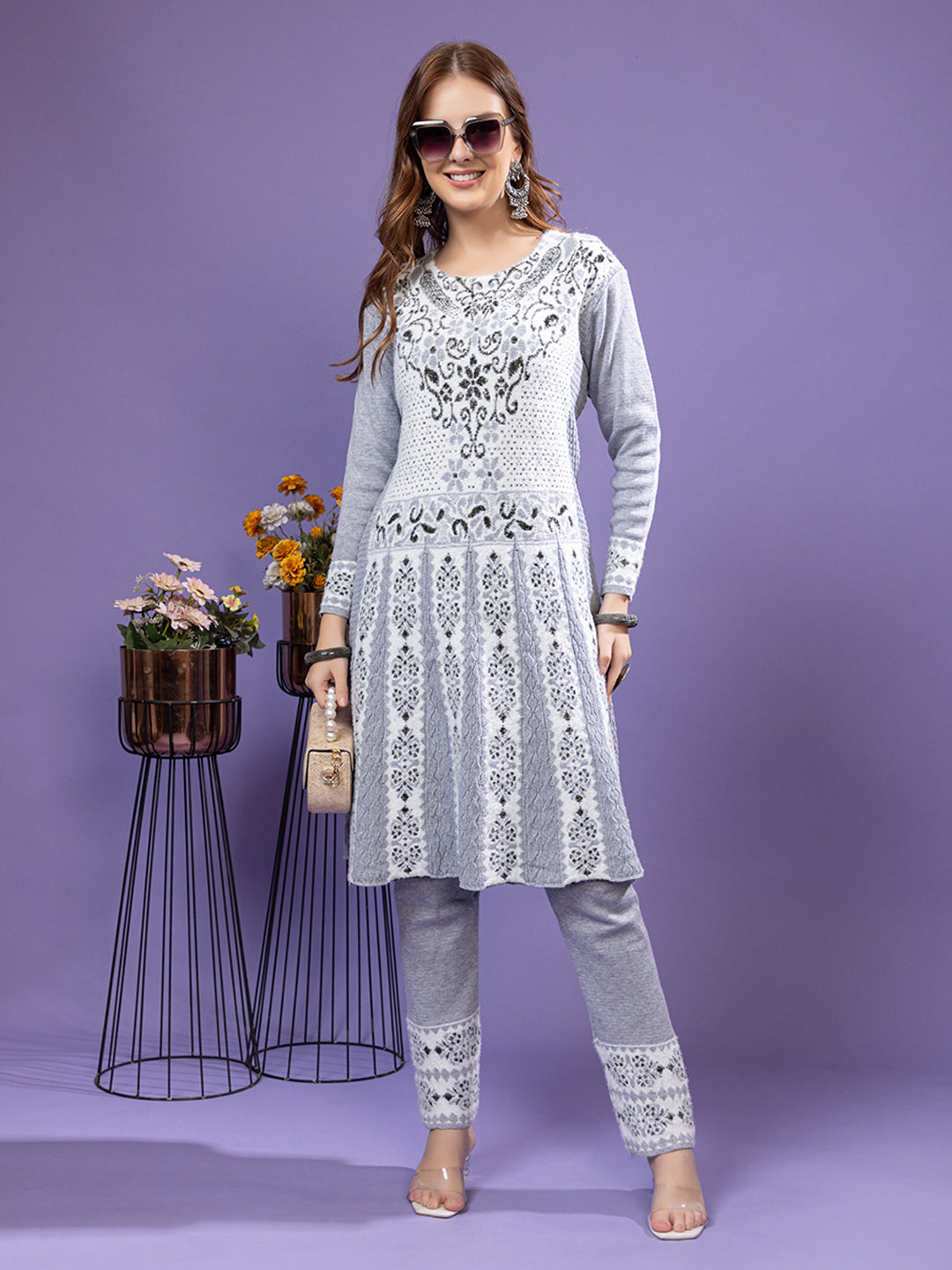 TYSORT Winter Woolen Anarkali Kurta Plazo Set for Womens| Warm Casual Ethnic Wear