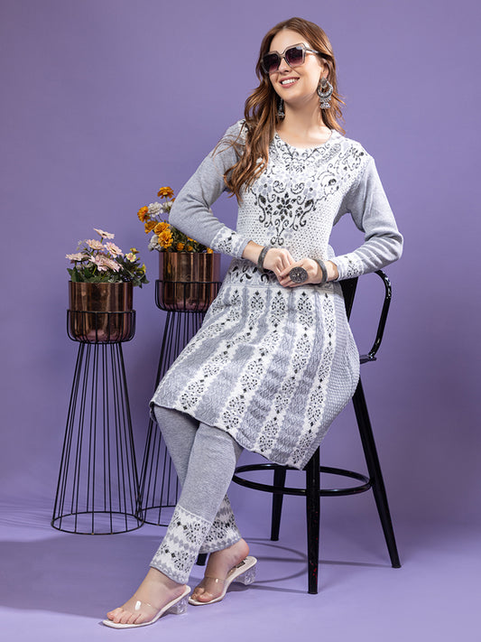 TYSORT Winter Woolen Anarkali Kurta Plazo Set for Womens| Warm Casual Ethnic Wear