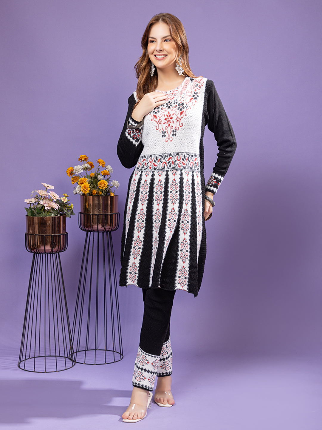 TYSORT Winter Woolen Anarkali Kurta Plazo Set for Womens| Warm Casual Ethnic Wear
