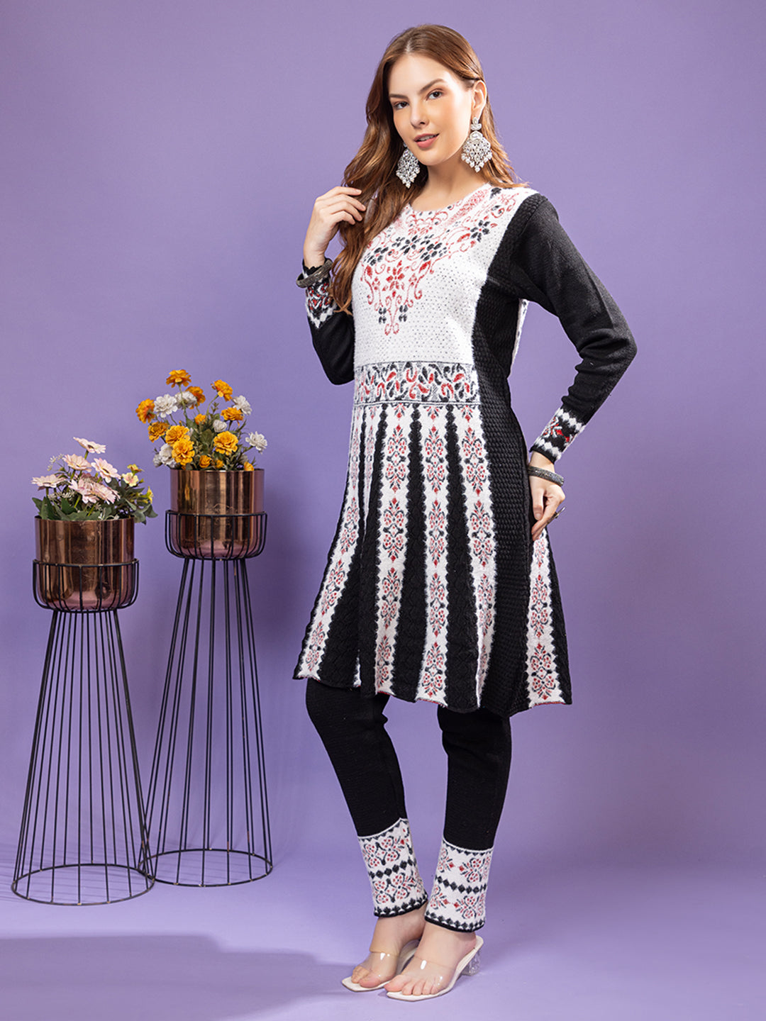 TYSORT Winter Woolen Anarkali Kurta Plazo Set for Womens| Warm Casual Ethnic Wear