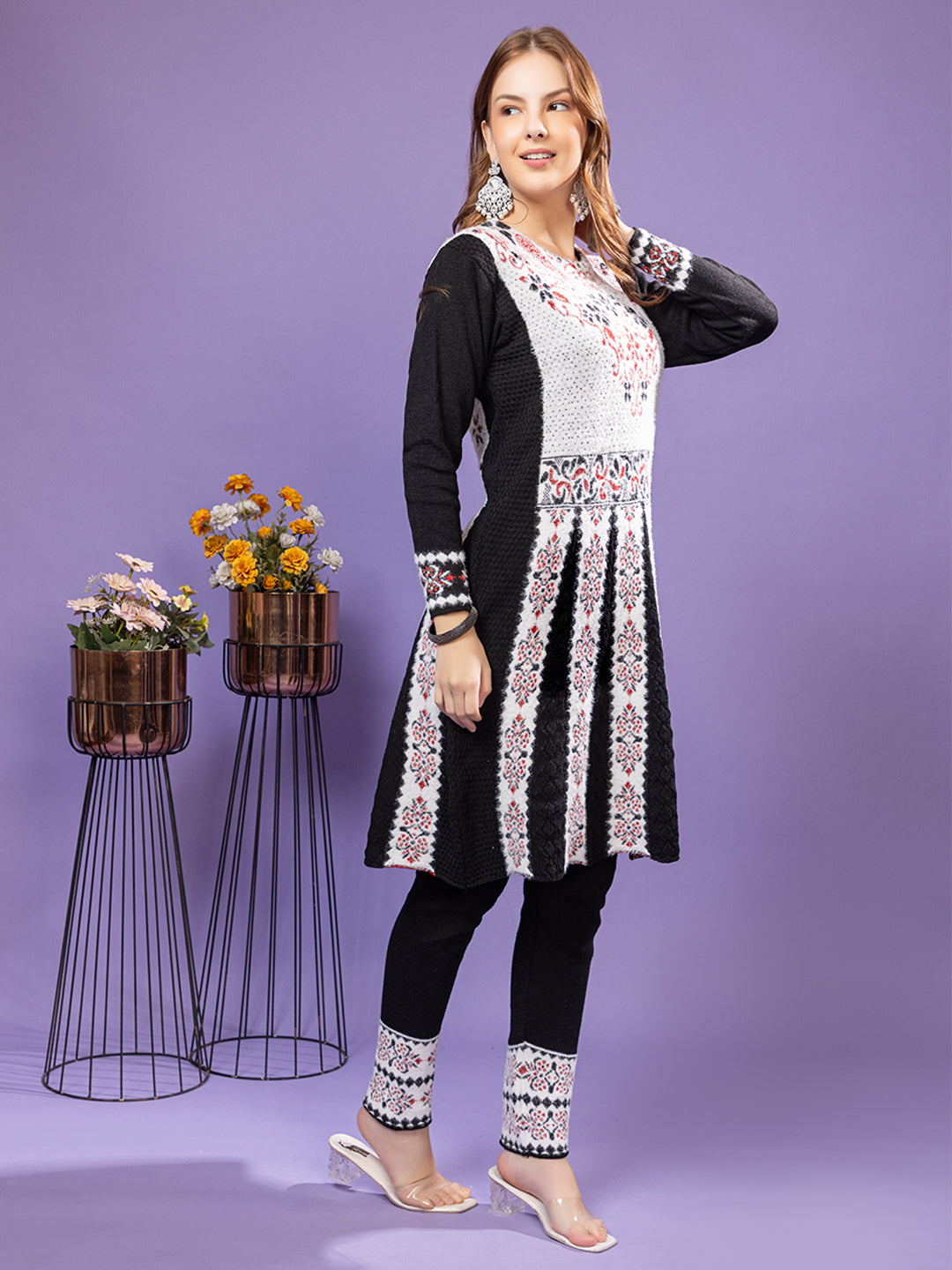 TYSORT Winter Woolen Anarkali Kurta Plazo Set for Womens| Warm Casual Ethnic Wear