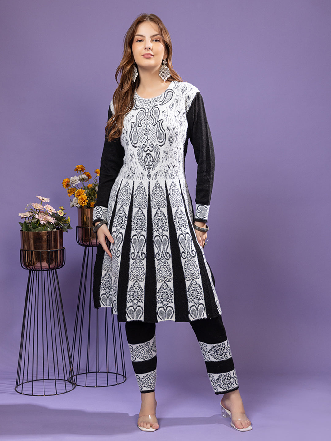 TYSORT Winter Woolen Anarkali Kurta Plazo Set for Womens| Warm Casual Ethnic Wear
