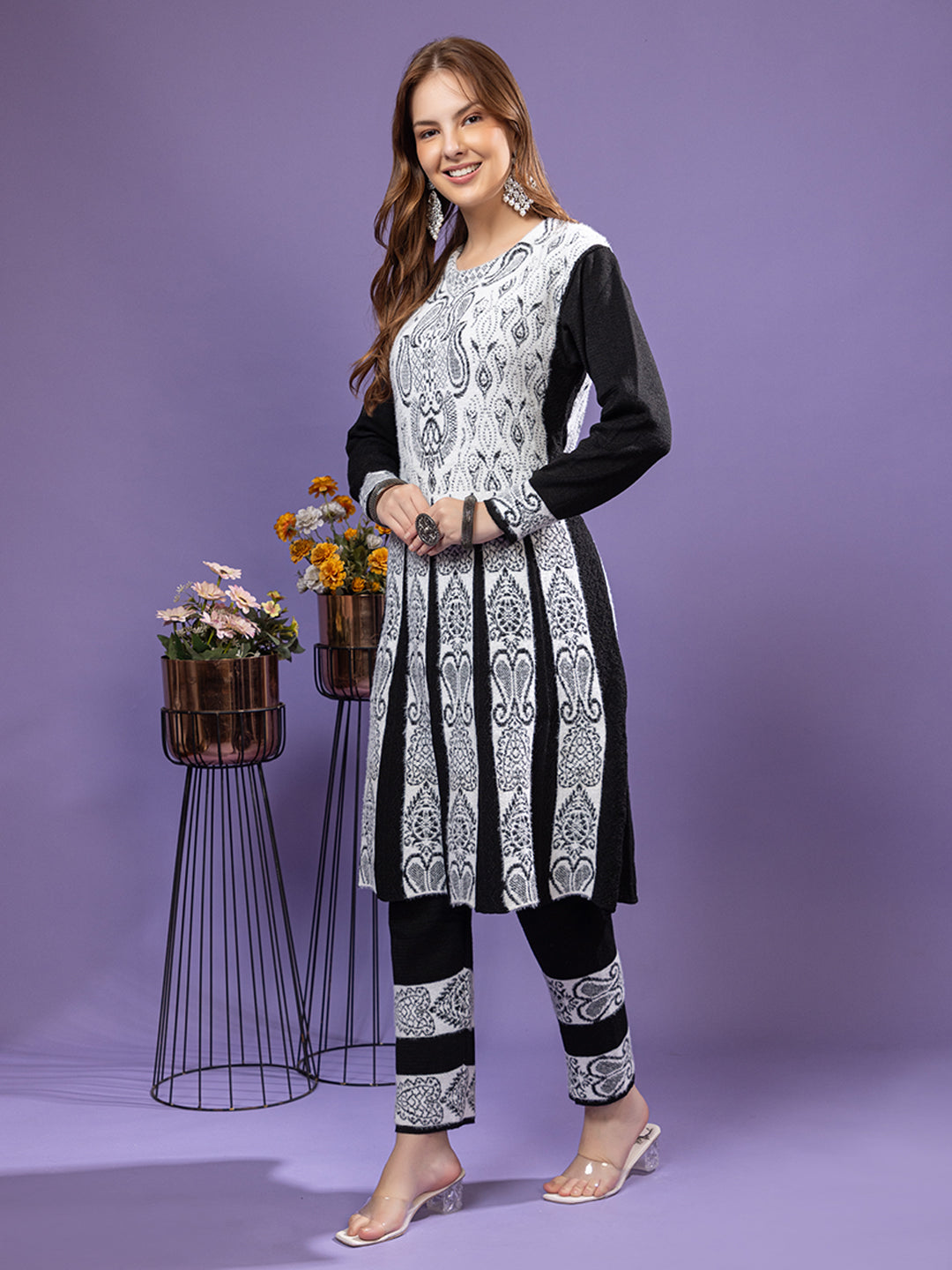 TYSORT Winter Woolen Anarkali Kurta Plazo Set for Womens| Warm Casual Ethnic Wear