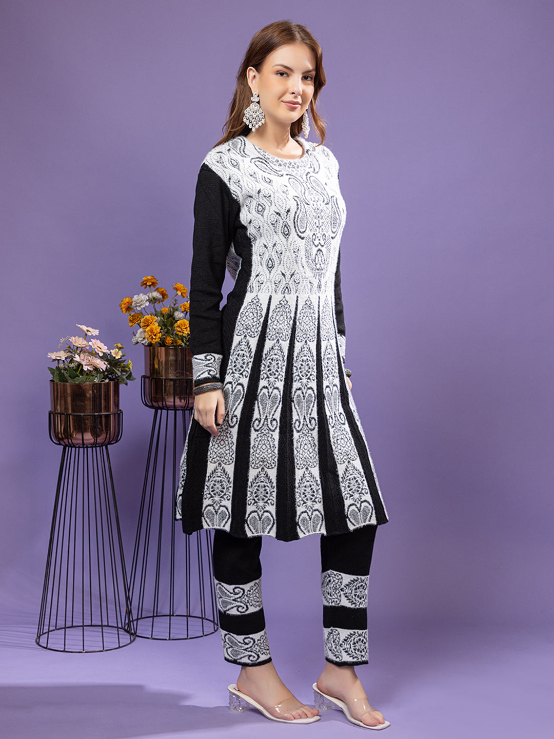 TYSORT Winter Woolen Anarkali Kurta Plazo Set for Womens| Warm Casual Ethnic Wear