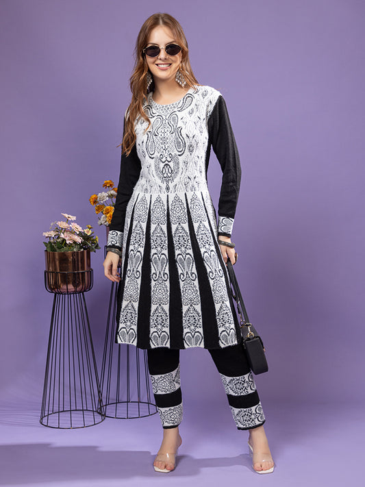 TYSORT Winter Woolen Anarkali Kurta Plazo Set for Womens| Warm Casual Ethnic Wear