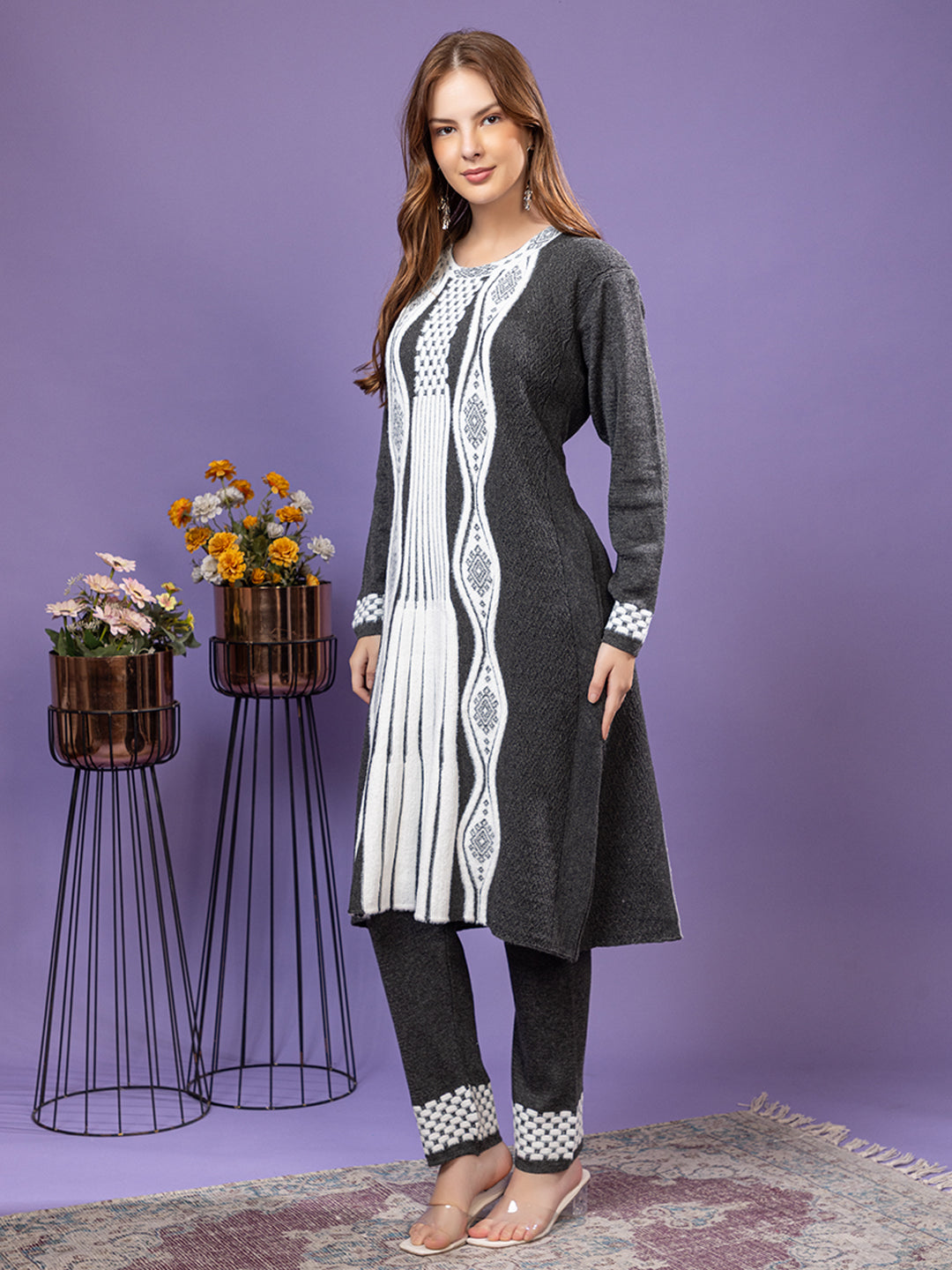 TYSORT Winter Woolen Anarkali Kurta Plazo Set for Womens| Warm Casual Ethnic Wear