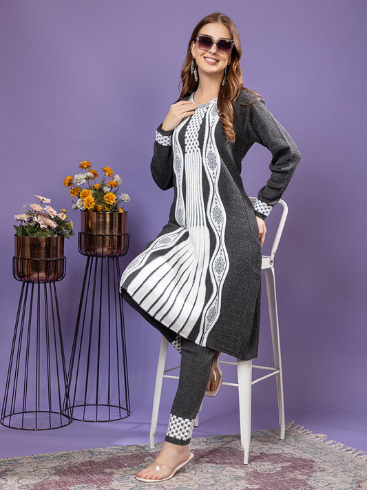 TYSORT Winter Woolen Anarkali Kurta Plazo Set for Womens| Warm Casual Ethnic Wear