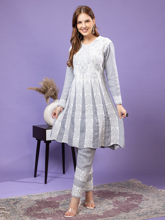 TYSORT Winter Woolen Anarkali Kurta Plazo Set for Womens| Warm Casual Ethnic Wear