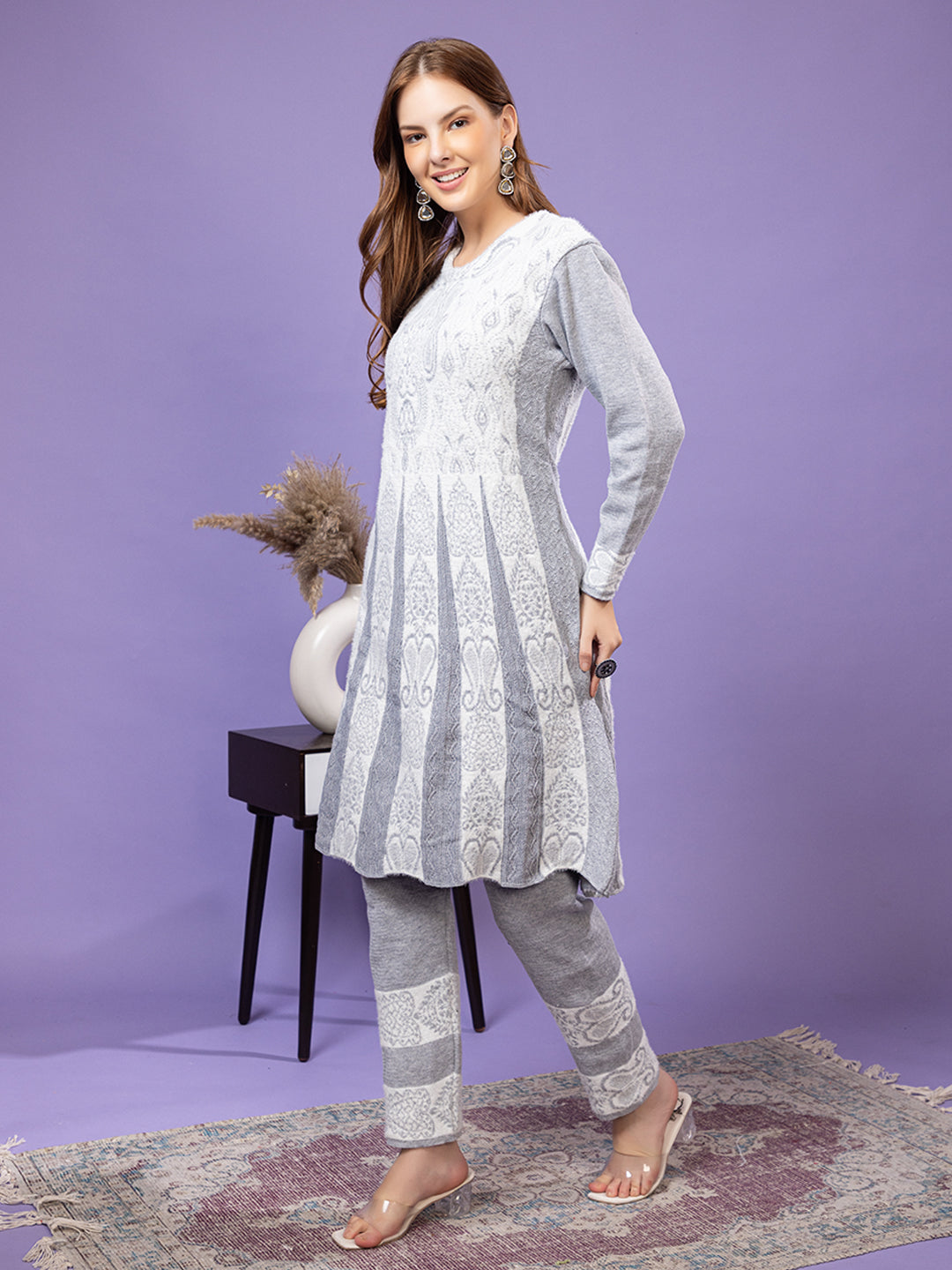 TYSORT Winter Woolen Anarkali Kurta Plazo Set for Womens| Warm Casual Ethnic Wear