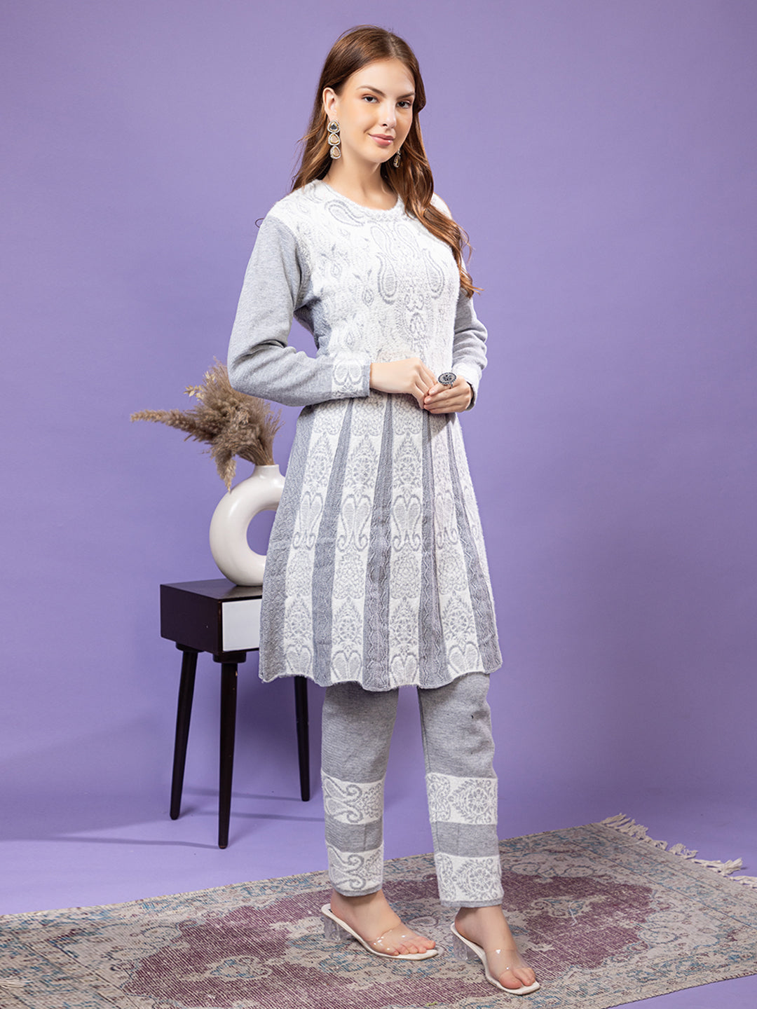 TYSORT Winter Woolen Anarkali Kurta Plazo Set for Womens| Warm Casual Ethnic Wear