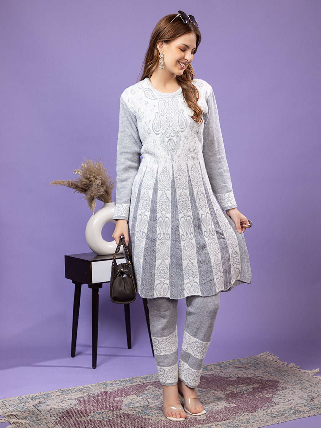 TYSORT Winter Woolen Anarkali Kurta Plazo Set for Womens| Warm Casual Ethnic Wear