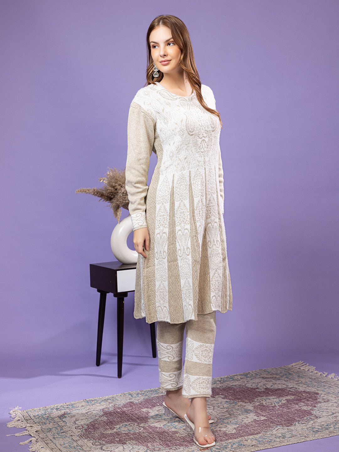 TYSORT Winter Woolen Anarkali Kurta Plazo Set for Womens| Warm Casual Ethnic Wear