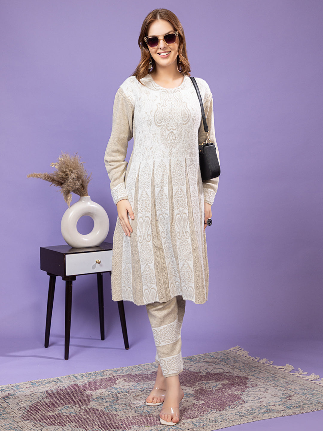 TYSORT Winter Woolen Anarkali Kurta Plazo Set for Womens| Warm Casual Ethnic Wear