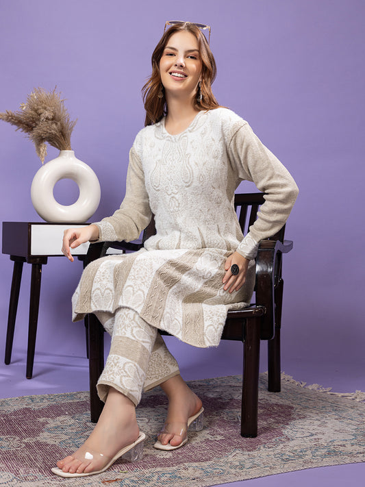 TYSORT Winter Woolen Anarkali Kurta Plazo Set for Womens| Warm Casual Ethnic Wear