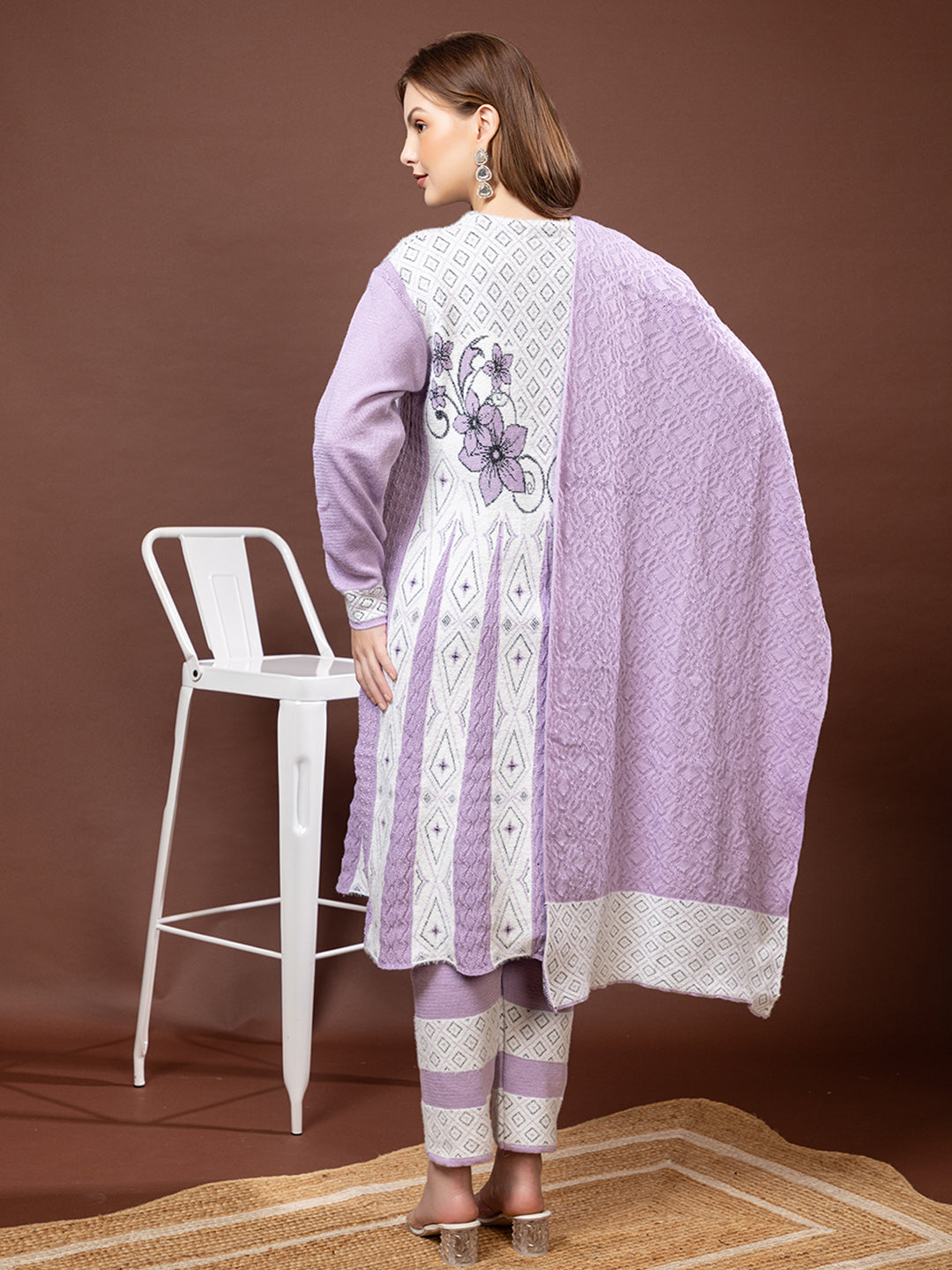 TYSORT Winter Woolen Anarkali Kurta Palazzo and Stole Set for Women