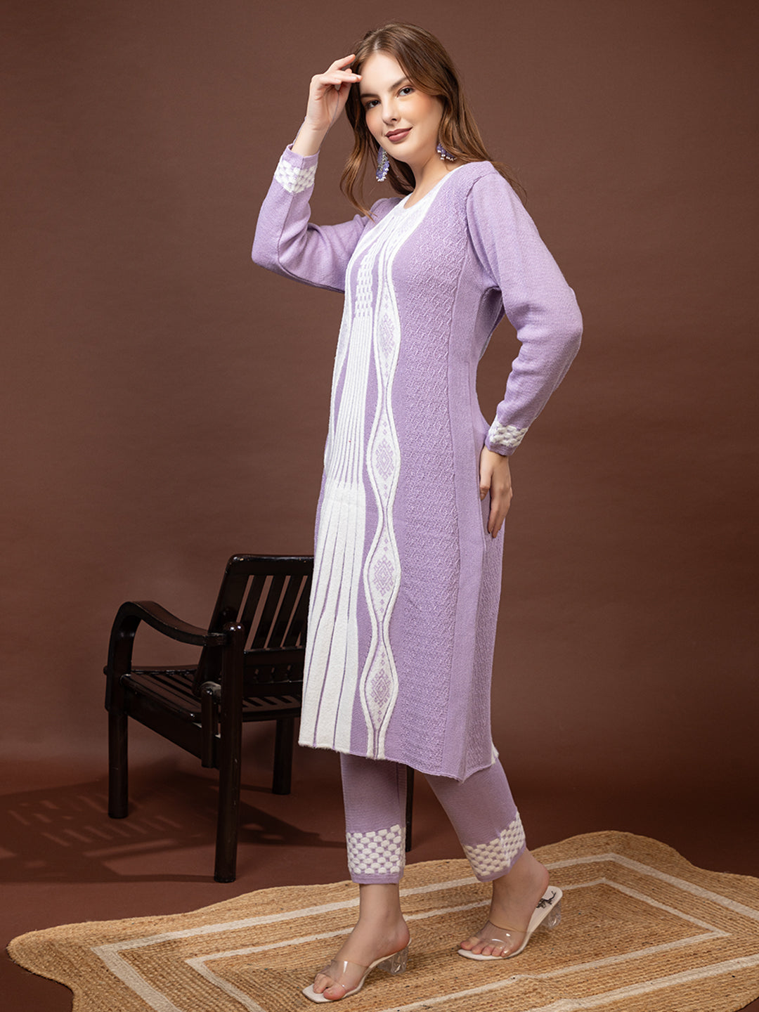 TYSORT Winter Woolen Anarkali Kurta Plazo Set for Womens| Warm Casual Ethnic Wear