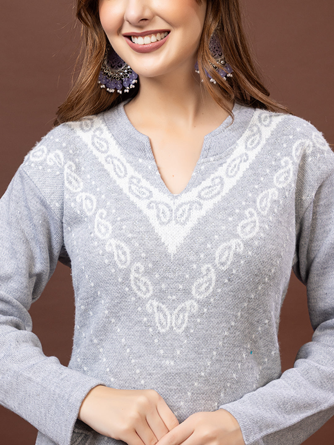 TYSORT Winter Woolen Anarkali Kurta Palazzo and Stole Set for Women