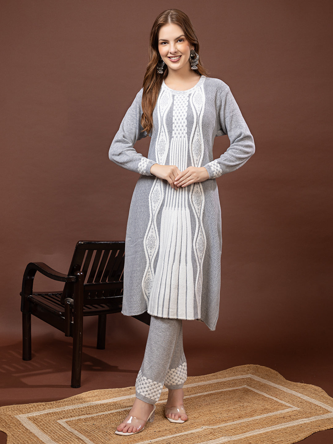 TYSORT Winter Woolen Anarkali Kurta Plazo Set for Womens| Warm Casual Ethnic Wear