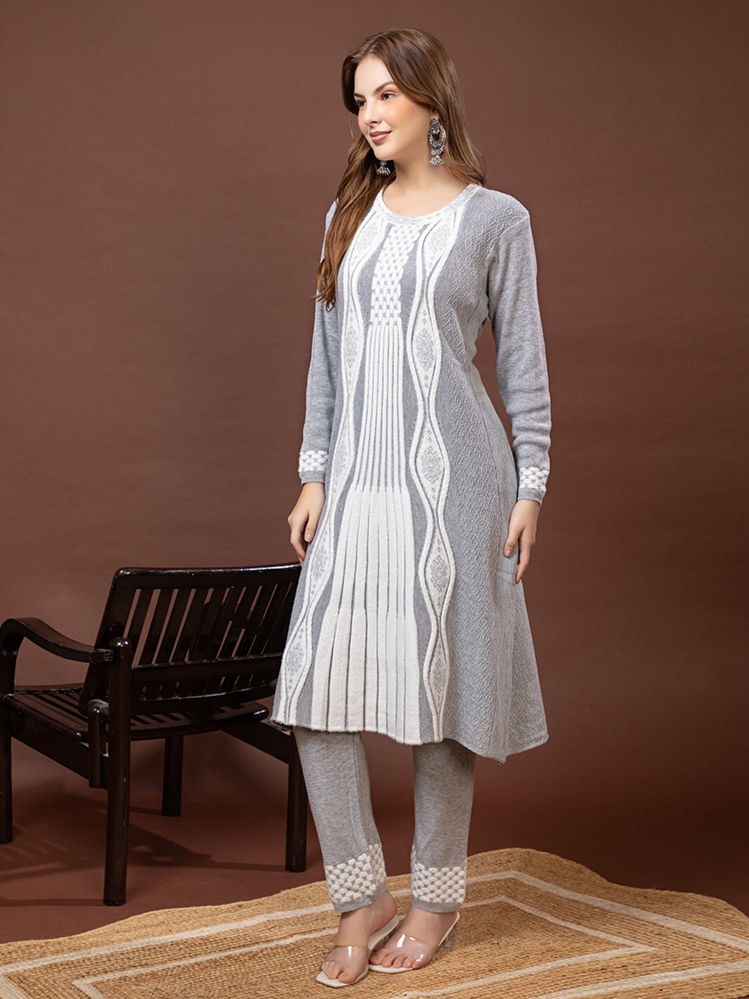 TYSORT Winter Woolen Anarkali Kurta Plazo Set for Womens| Warm Casual Ethnic Wear