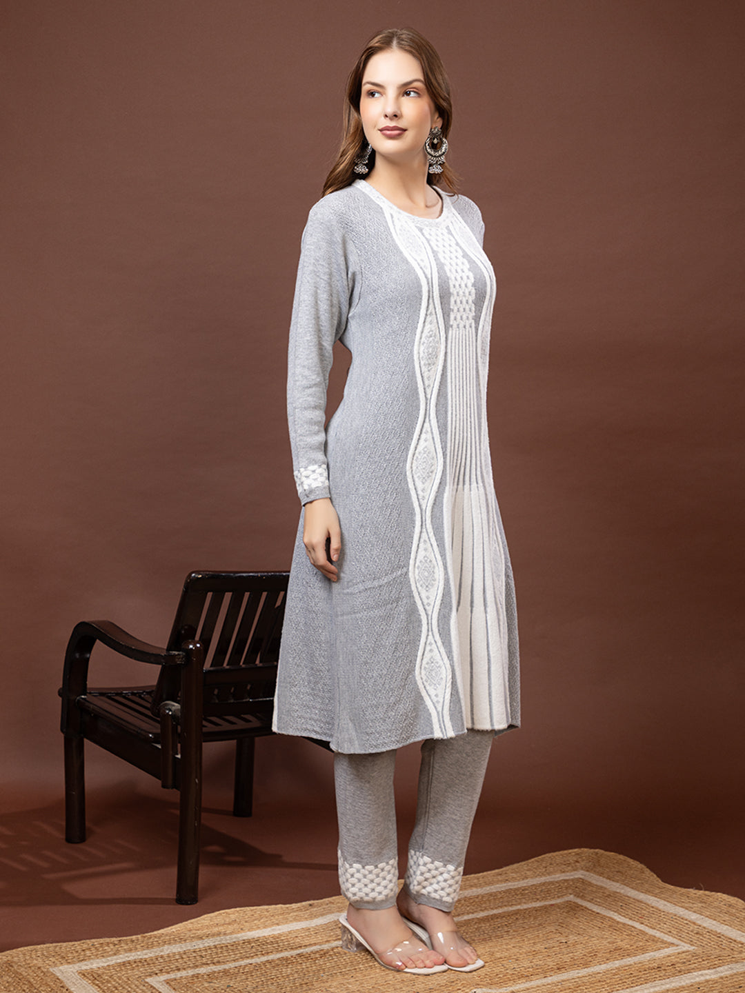 TYSORT Winter Woolen Anarkali Kurta Plazo Set for Womens| Warm Casual Ethnic Wear
