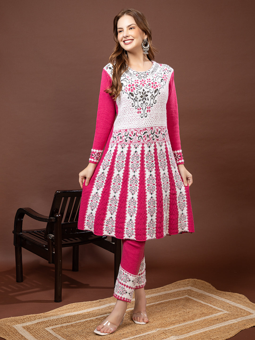 TYSORT Winter Woolen Anarkali Kurta Plazo Set for Womens| Warm Casual Ethnic Wear