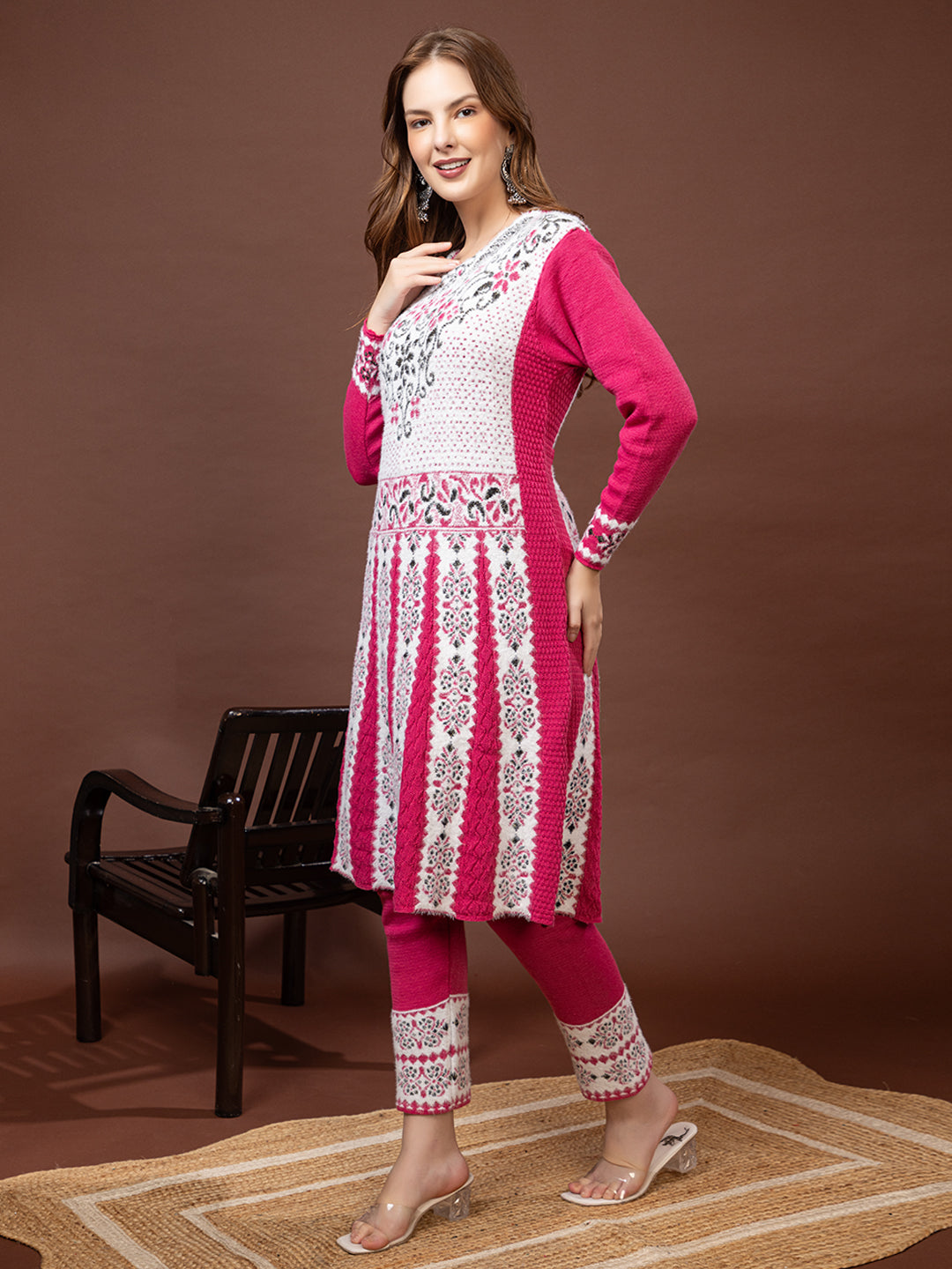 TYSORT Winter Woolen Anarkali Kurta Plazo Set for Womens| Warm Casual Ethnic Wear