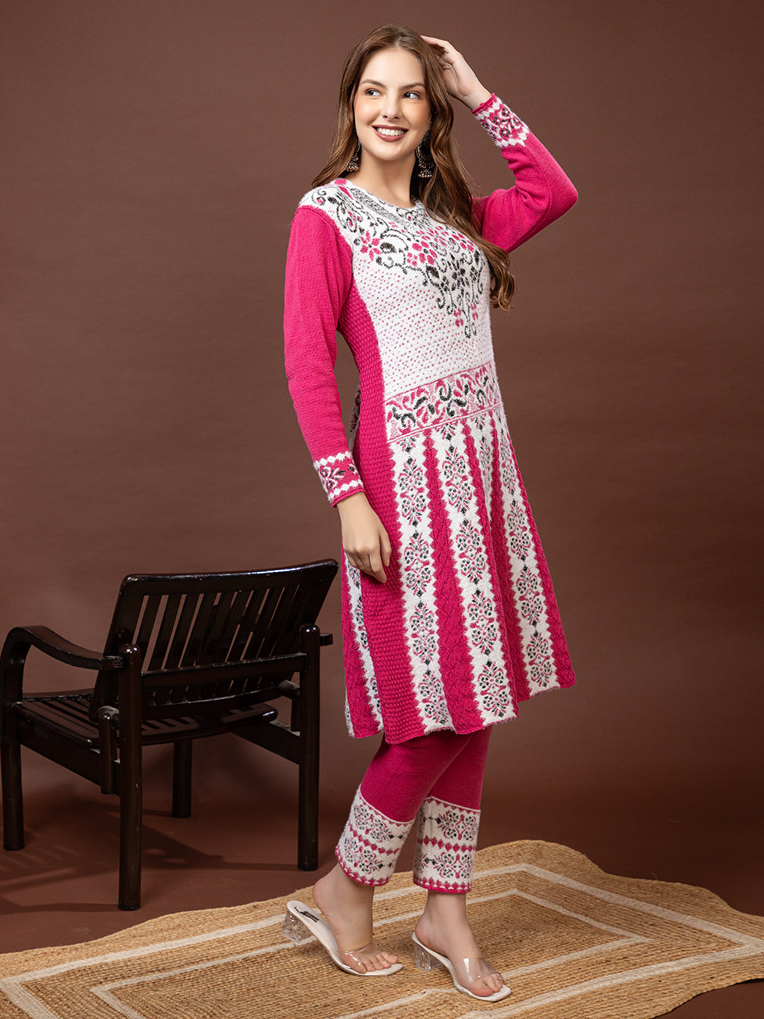 TYSORT Winter Woolen Anarkali Kurta Plazo Set for Womens| Warm Casual Ethnic Wear