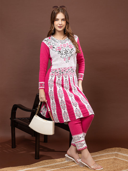 TYSORT Winter Woolen Anarkali Kurta Plazo Set for Womens| Warm Casual Ethnic Wear