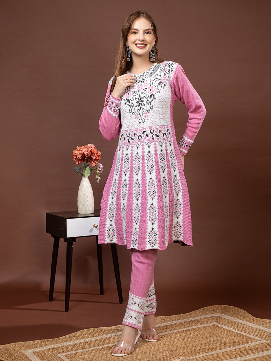 TYSORT Winter Woolen Anarkali Kurta Plazo Set for Womens| Warm Casual Ethnic Wear