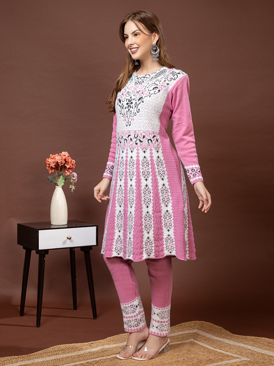 TYSORT Winter Woolen Anarkali Kurta Plazo Set for Womens| Warm Casual Ethnic Wear