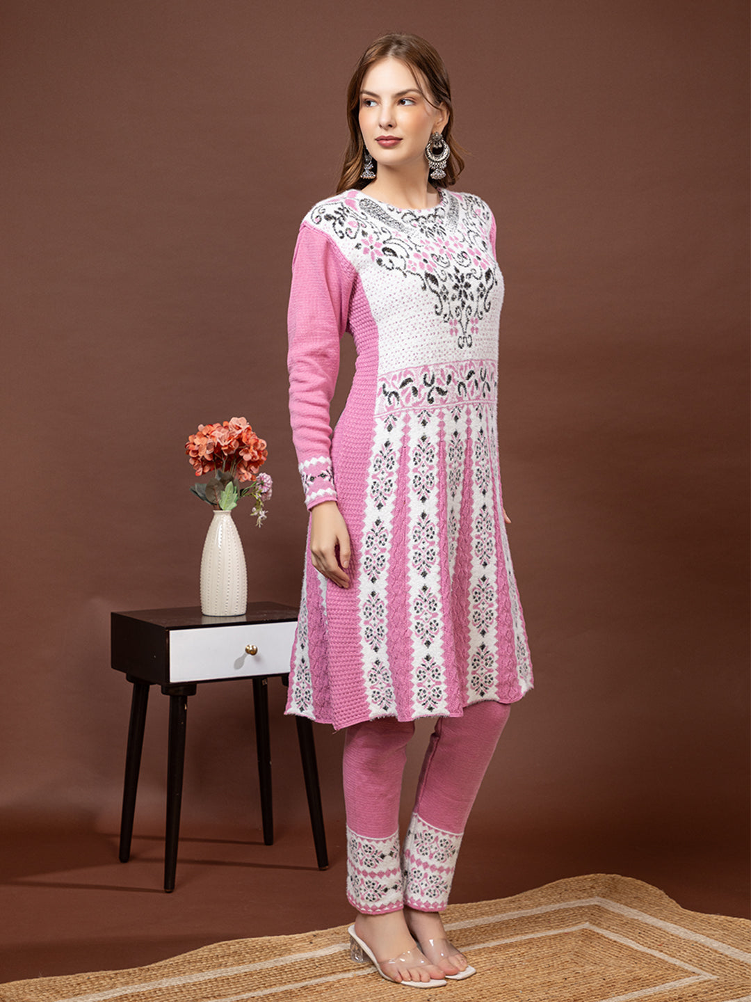 TYSORT Winter Woolen Anarkali Kurta Plazo Set for Womens| Warm Casual Ethnic Wear