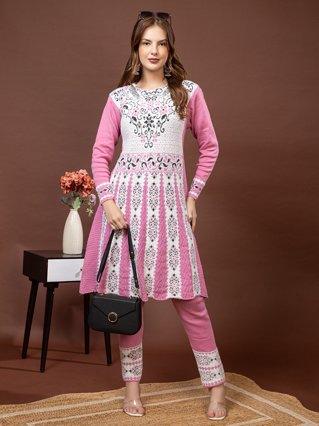 TYSORT Winter Woolen Anarkali Kurta Plazo Set for Womens| Warm Casual Ethnic Wear
