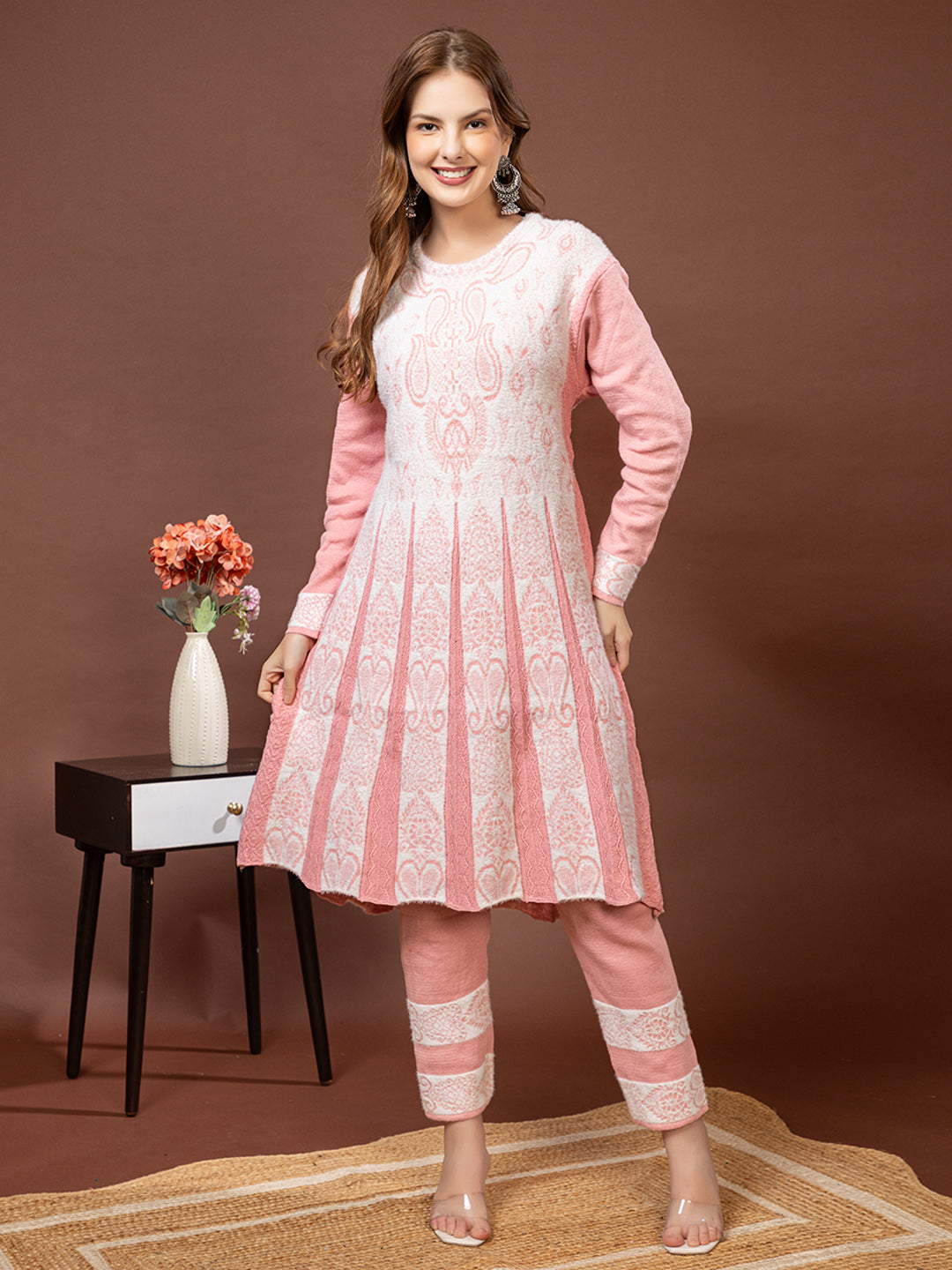TYSORT Winter Woolen Anarkali Kurta Plazo Set for Womens| Warm Casual Ethnic Wear