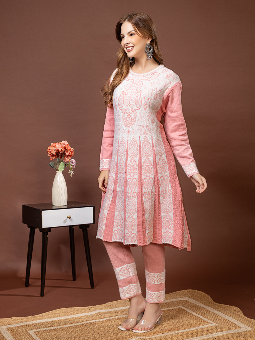 TYSORT Winter Woolen Anarkali Kurta Plazo Set for Womens| Warm Casual Ethnic Wear