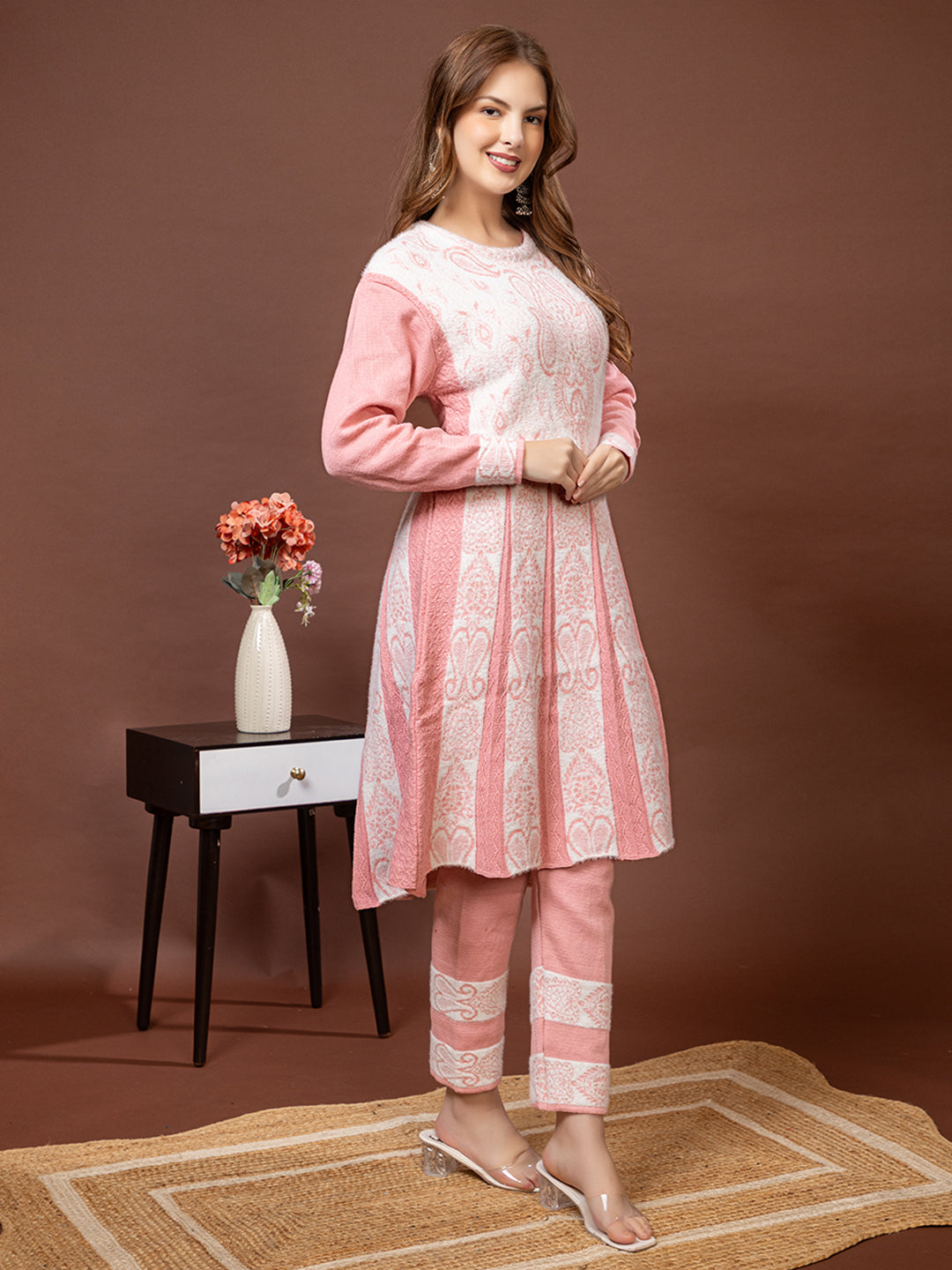 TYSORT Winter Woolen Anarkali Kurta Plazo Set for Womens| Warm Casual Ethnic Wear