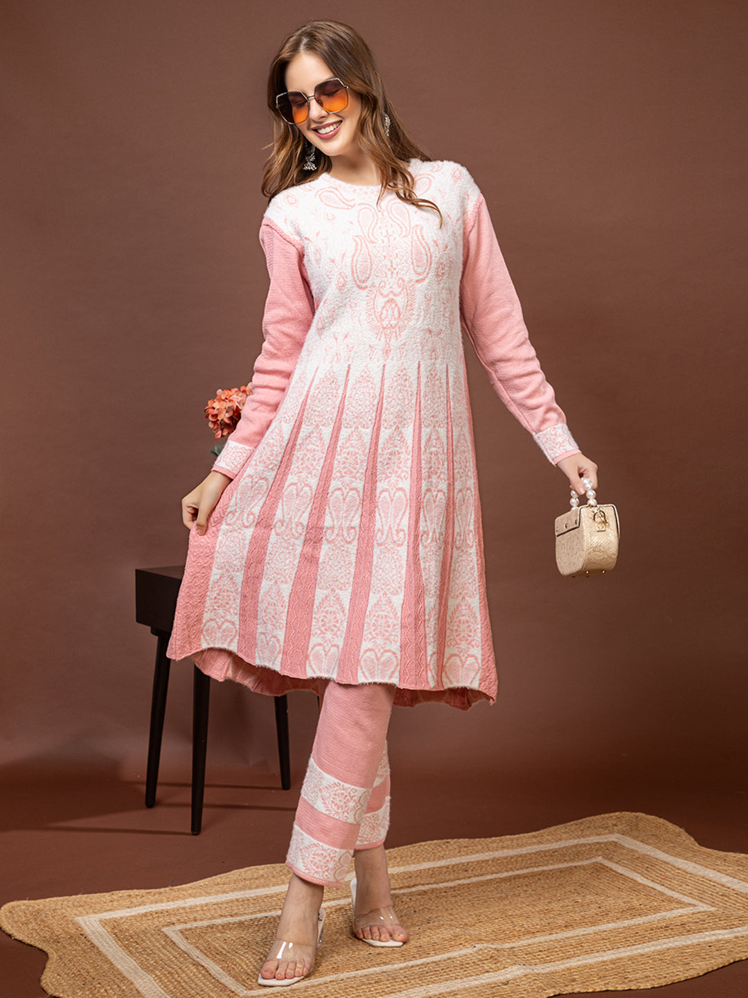 TYSORT Winter Woolen Anarkali Kurta Plazo Set for Womens| Warm Casual Ethnic Wear