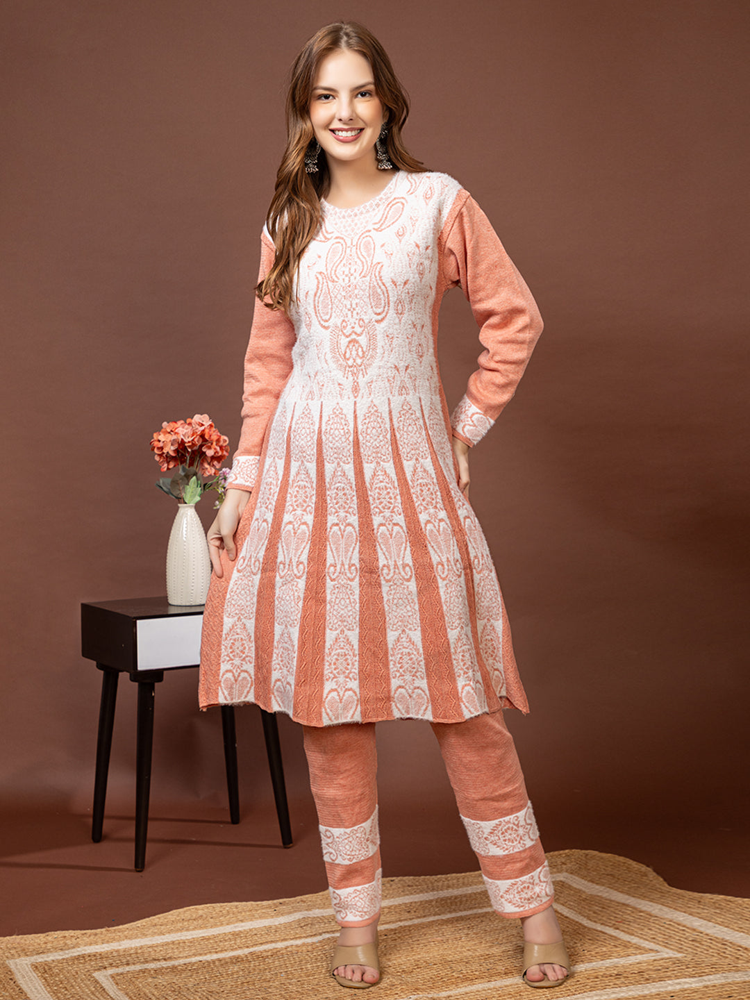 TYSORT Winter Woolen Anarkali Kurta Plazo Set for Womens| Warm Casual Ethnic Wear
