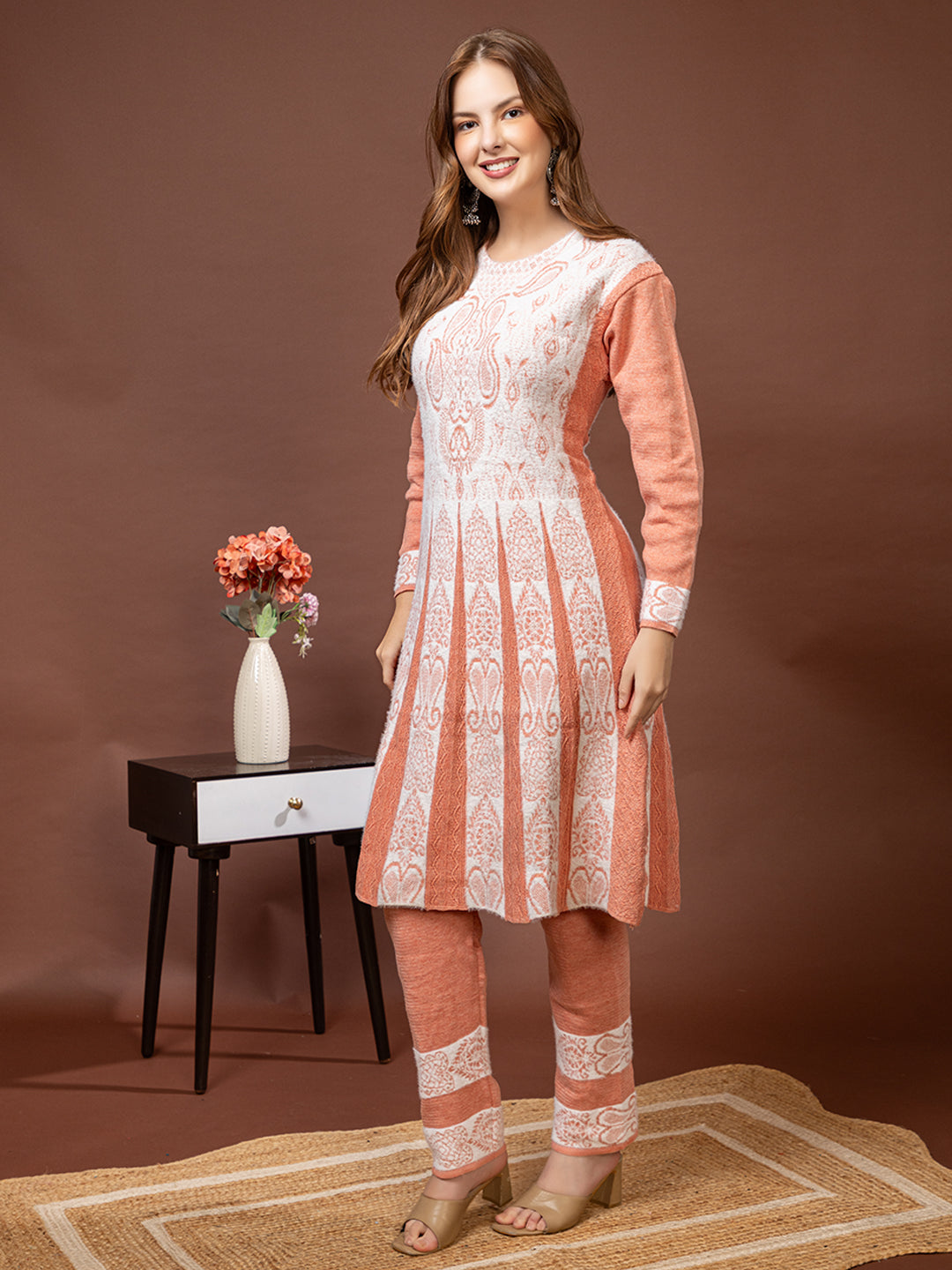 TYSORT Winter Woolen Anarkali Kurta Plazo Set for Womens| Warm Casual Ethnic Wear