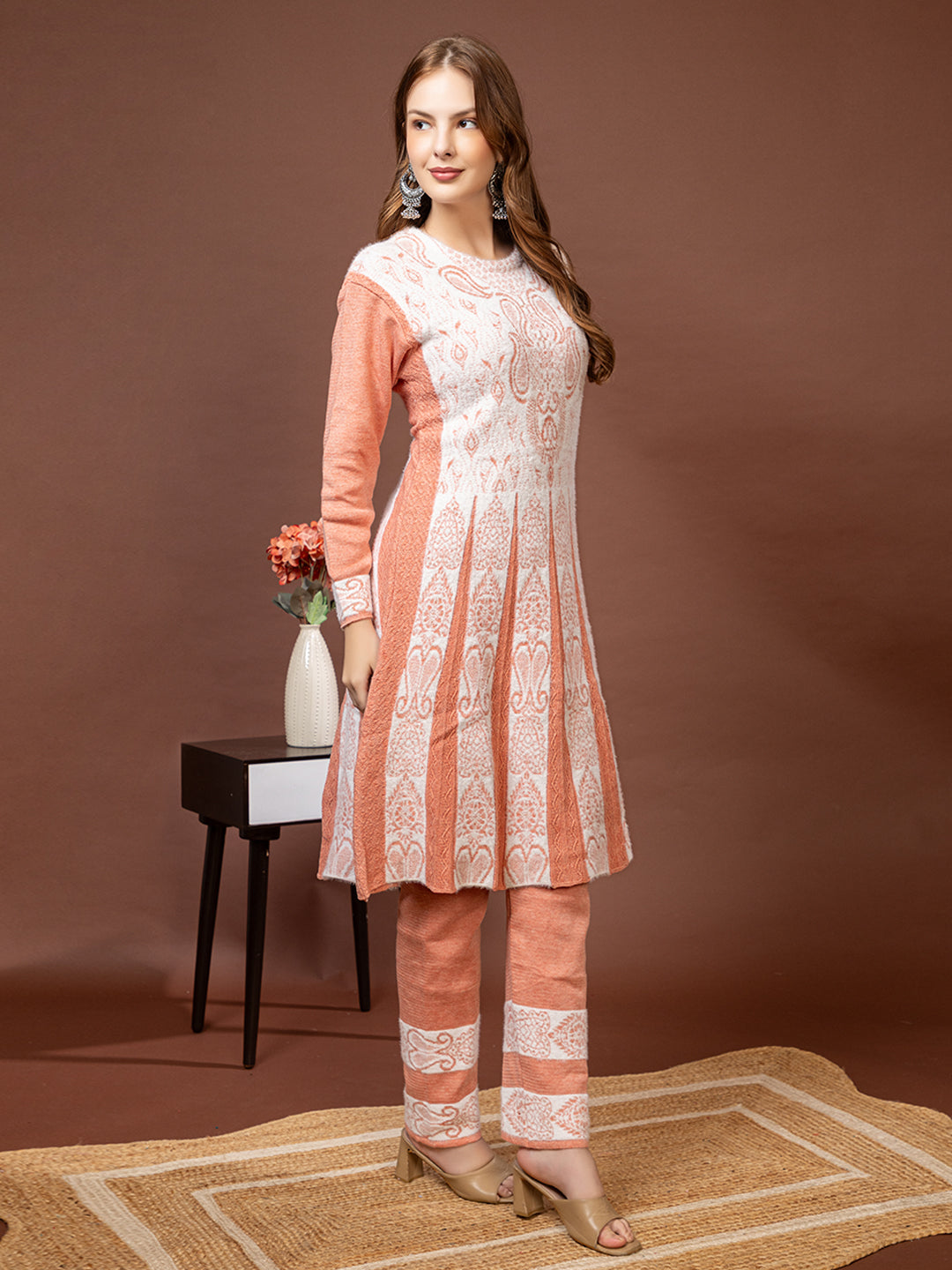 TYSORT Winter Woolen Anarkali Kurta Plazo Set for Womens| Warm Casual Ethnic Wear