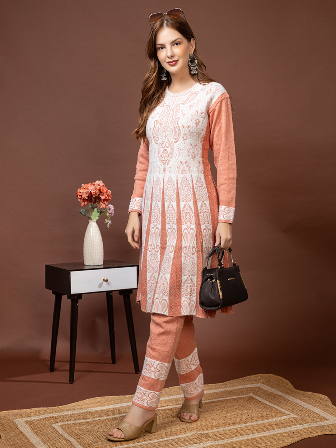 TYSORT Winter Woolen Anarkali Kurta Plazo Set for Womens| Warm Casual Ethnic Wear