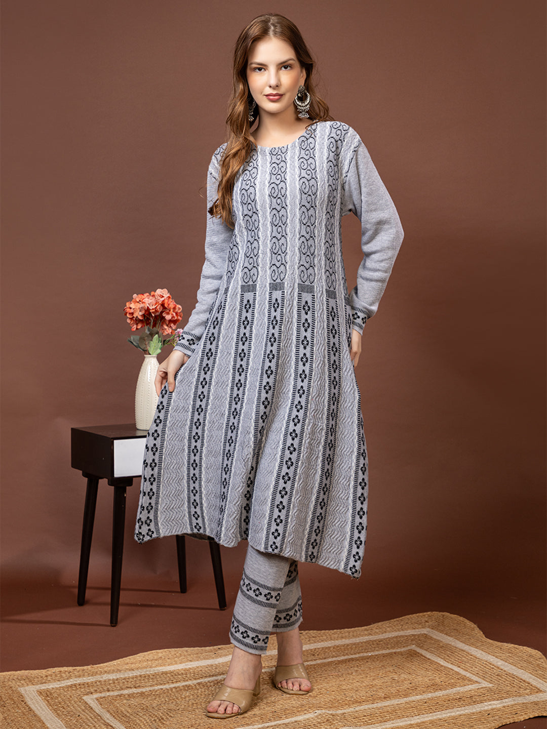 TYSORT Women’s Winter Woolen Anarkali Kurta with Palazzo Set| Stylish Warm Ethnic Wear Set for Women